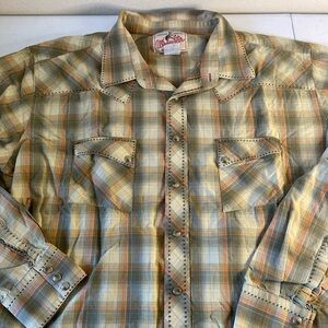 Vintage American Cowboys Choose Wrangler Western Pearl Snap Plaid Shirt Mens (E8